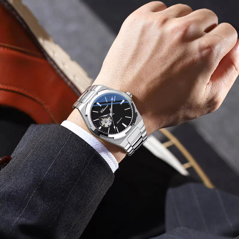 Relógio de pulso mecânico masculino , relógio esportivo à prova d'água de aço inoxidável