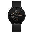 Relógios masculinos de negócios da moda, relógios pretos de luxo em aço inoxidável, pulseira de malha ultrafina, relógio de pulso de quartzo masculino