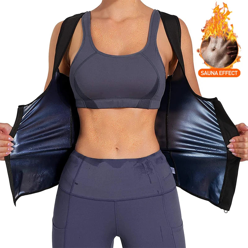 Colete modelador feminino para sauna, camiseta regata modeladora térmica para suor, colete modelador de cintura, espartilho para academia, fitness, treino, camisa de compressão