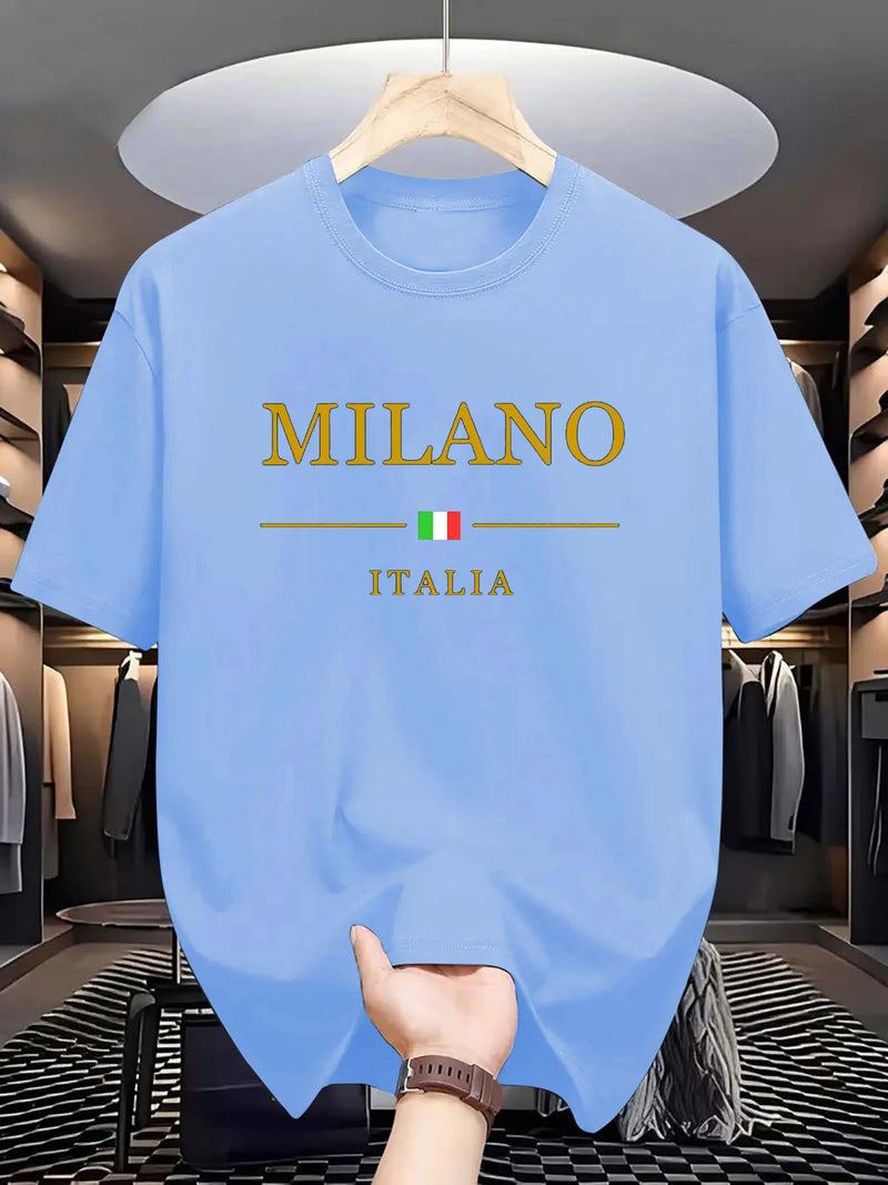 Camiseta masculina milano 100 algodão, moderna, casual, solta, plus size,