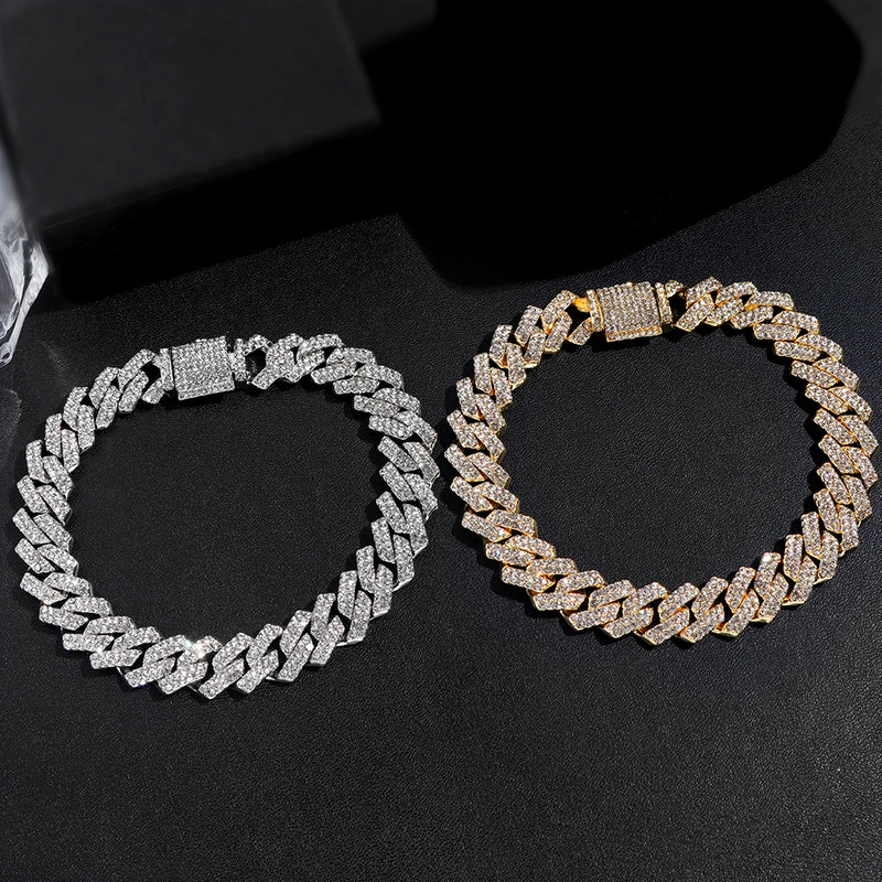 Pulseiras de corrente cubana com elos de garras geladas de 14 mm para homens e mulheres, pulseira cubana robusta de Miami, joia punk hip hop para presente