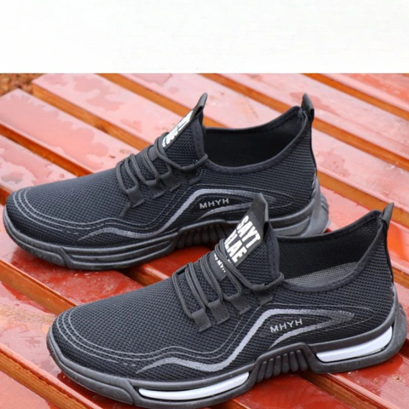 Tênis casuais de malha masculinos de verão, tênis leves com sola macia e cadarço, tênis casuais para corrida e caminhada ao ar livre, sapatos baratos
