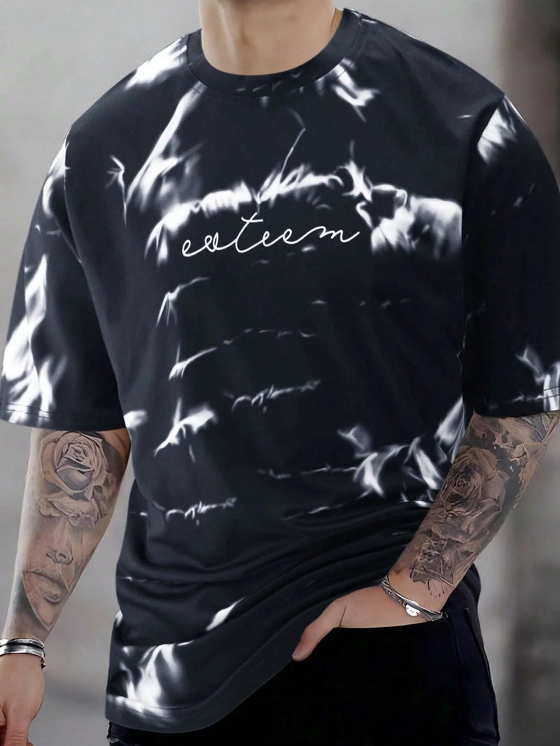 Camiseta masculina casual simples de manga curta com impressão 3D