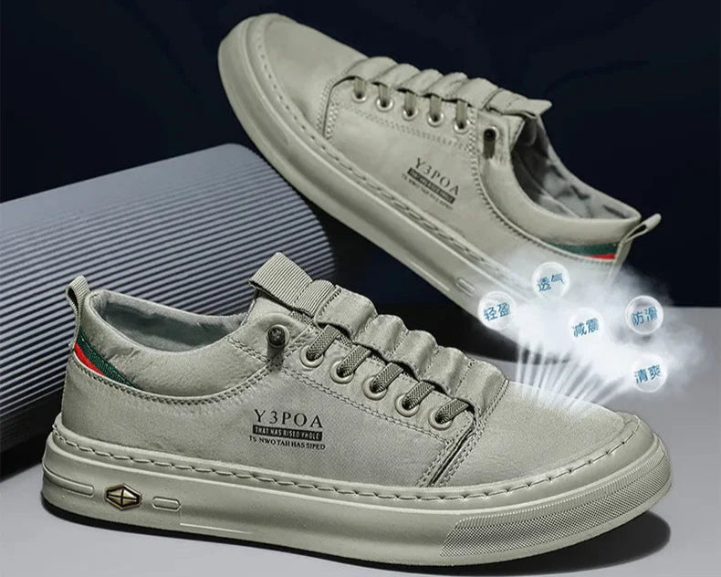 Tênis masculino casual verde, calçado de lona para caminhada ao ar livre, calçado masculino confortável de grife, tênis masculino