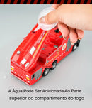 Modelo de caminhão de bombeiros com jato d'água em escala 1:32, carrinho de brinquedo com escada, som e luz, porta traseira, coleção de veículos abertos para meninos