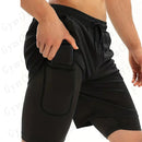 Shorts de corrida Kawasaki 2 em 1 para treino, masculino, para academia, esportivo, com forro de compressão, bolso para celular e alça para toalha