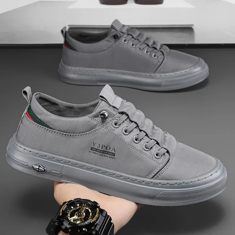 Tênis masculino casual verde, calçado de lona para caminhada ao ar livre, calçado masculino confortável de grife, tênis masculino