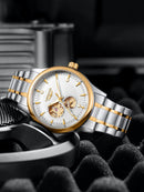 LONGLUX Relógio automático masculino elegante relógio de luxo à prova d'água esqueleto relógio de presente de aço inoxidável atacado