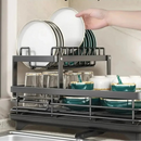 Organizador de cozinha ajustável com escorredor de pratos de 2 camadas, suporte para utensílios, escorredor economizador de espaço, prateleira de armazenamento para utensílios de cozinha