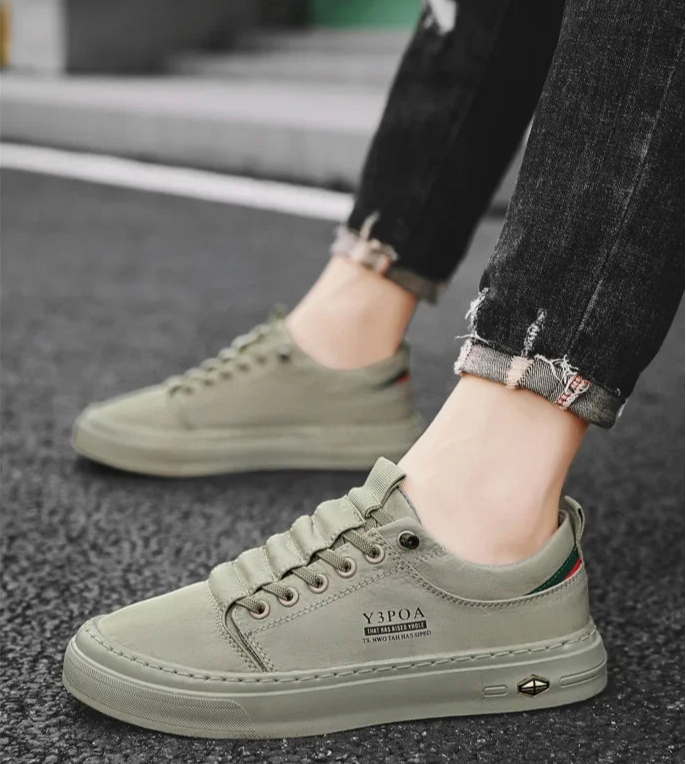 Tênis masculino casual verde, calçado de lona para caminhada ao ar livre, calçado masculino confortável de grife, tênis masculino