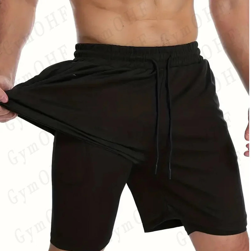Shorts de corrida Kawasaki 2 em 1 para treino, masculino, para academia, esportivo, com forro de compressão, bolso para celular e alça para toalha
