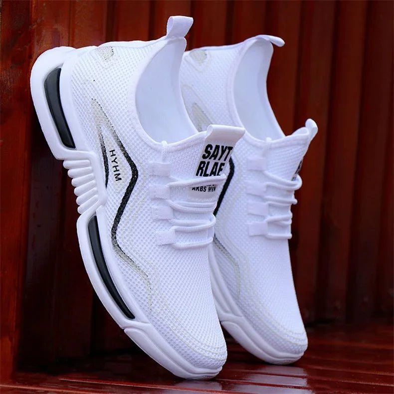 Tênis casuais de malha masculinos de verão, tênis leves com sola macia e cadarço, tênis casuais para corrida e caminhada ao ar livre, sapatos baratos