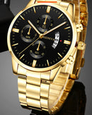 Relógio de pulso masculino dourado de aço inoxidável, luxuoso, com calendário, quartzo, para homens, relógios de negócios, 2025