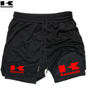 Shorts de corrida Kawasaki 2 em 1 para treino, masculino, para academia, esportivo, com forro de compressão, bolso para celular e alça para toalha