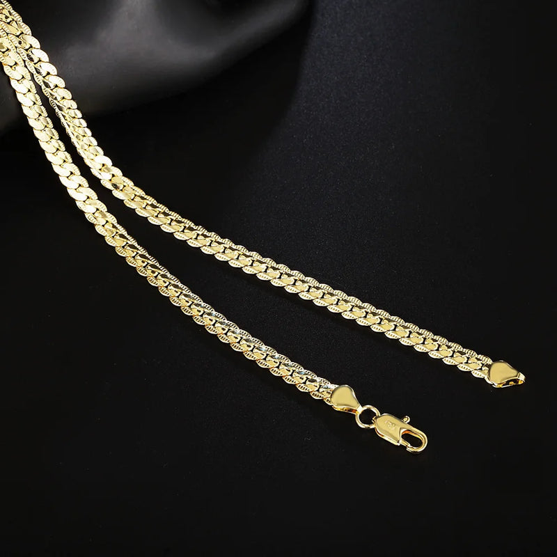 Pulseiras de corrente clássicas de 6 mm em prata esterlina 925, ouro 18K, colar para mulheres e homens, conjuntos de joias para festa e casamento, presentes