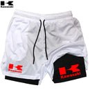 Shorts de corrida Kawasaki 2 em 1 para treino, masculino, para academia, esportivo, com forro de compressão, bolso para celular e alça para toalha
