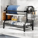 Escorredor de pratos compacto de 2 níveis para cozinha, conjunto de escorredor de pratos grande e à prova de ferrugem com suporte para utensílios