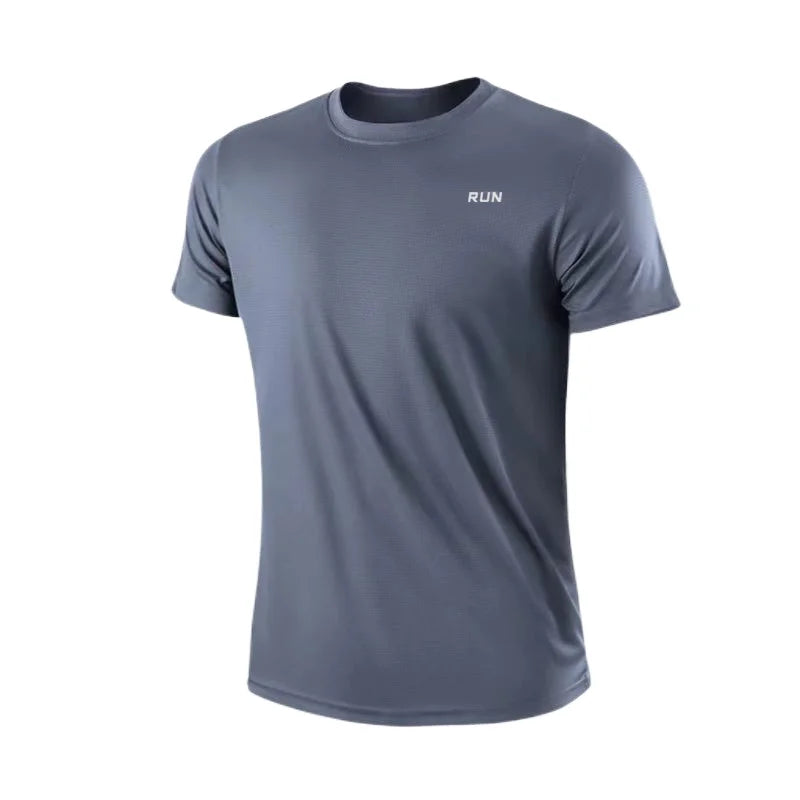 Camiseta masculina de manga curta, secagem rápida, para academia, corrida, com absorção de umidade, gola redonda, para treino, exercício, academia, camiseta esportiva leve