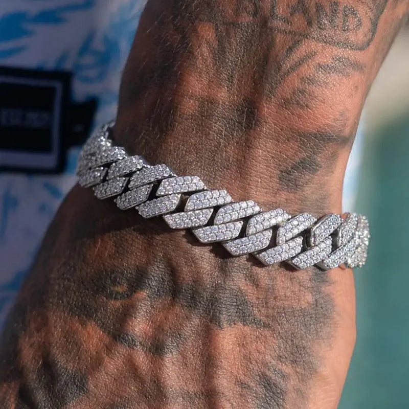 Pulseiras de corrente cubana com elos de garras geladas de 14 mm para homens e mulheres, pulseira cubana robusta de Miami, joia punk hip hop para presente