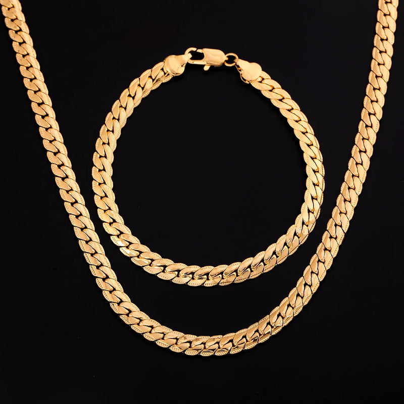 Pulseiras de corrente clássicas de 6 mm em prata esterlina 925, ouro 18K, colar para mulheres e homens, conjuntos de joias para festa e casamento, presentes