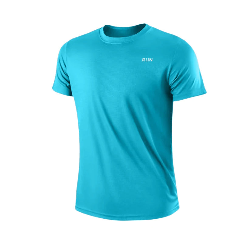 Camiseta masculina de manga curta, secagem rápida, para academia, corrida, com absorção de umidade, gola redonda, para treino, exercício, academia, camiseta esportiva leve