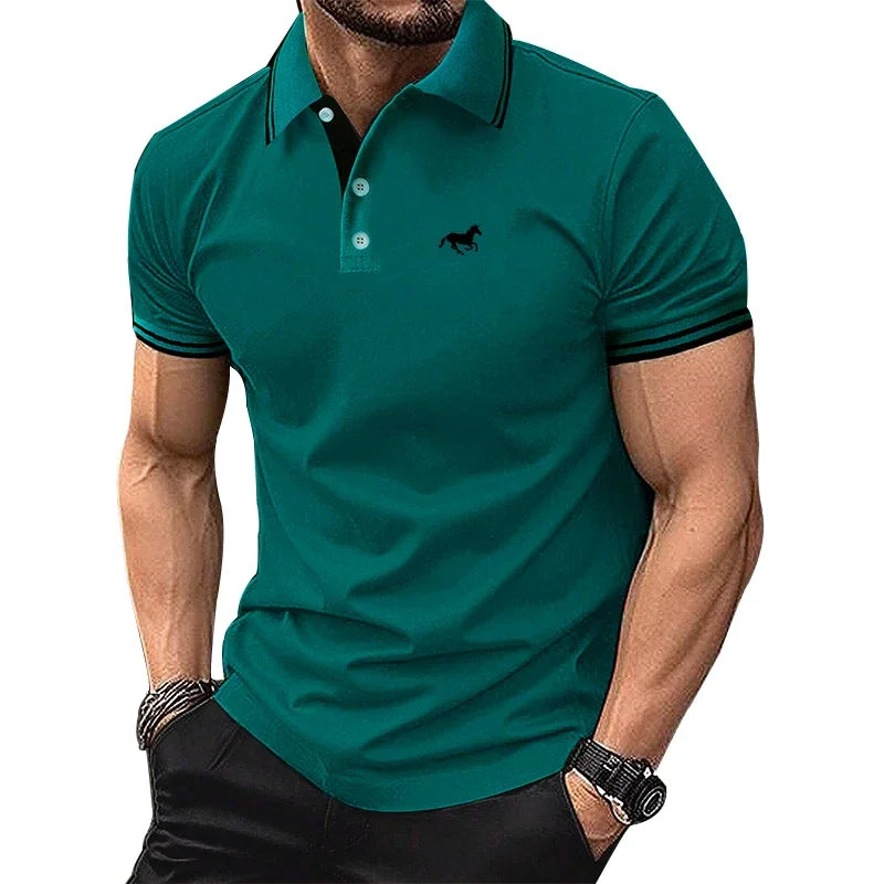 Camisa polo masculina 100% poliéster, secagem rápida, manga curta, moda verão,