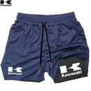 Shorts de corrida Kawasaki 2 em 1 para treino, masculino, para academia, esportivo, com forro de compressão, bolso para celular e alça para toalha