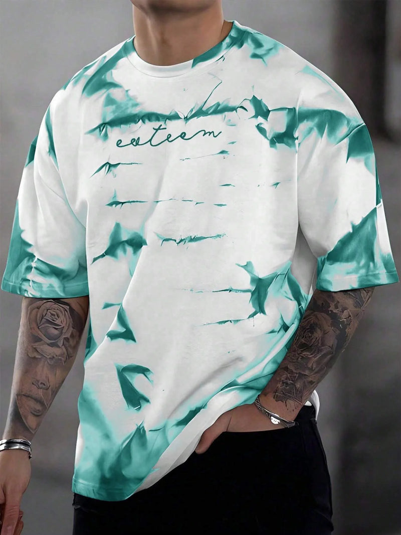 Camiseta masculina casual simples de manga curta com impressão 3D