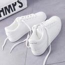 ➡️ Tênis Feminino Vulcanizado em Couro PU – Branco – Plataforma Fashion – Cor Sólida – Casual Clássico – Sapatos Femininos