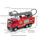Modelo de caminhão de bombeiros com jato d'água em escala 1:32, carrinho de brinquedo com escada, som e luz, porta traseira, coleção de veículos abertos para meninos