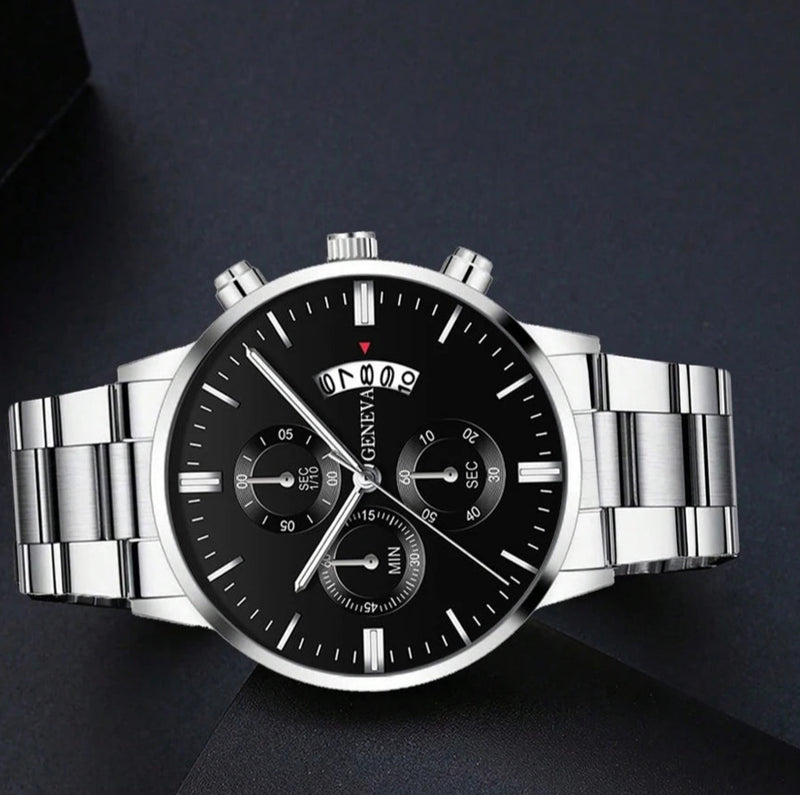 Relógio de pulso de quartzo com calendário de luxo da moda masculina, relógio de negócios masculino, pulseira, relógio de pulso