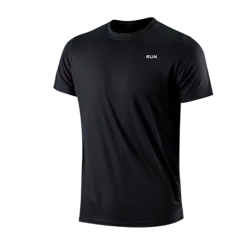 Camiseta masculina de manga curta, secagem rápida, para academia, corrida, com absorção de umidade, gola redonda, para treino, exercício, academia, camiseta esportiva leve