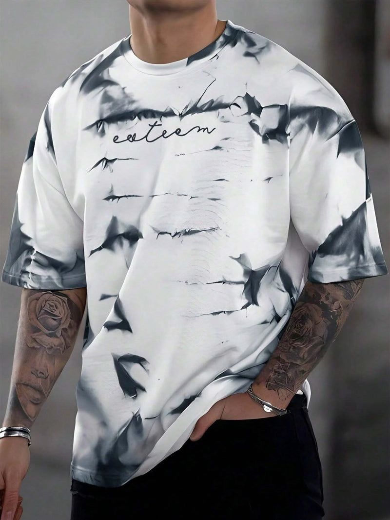 Camiseta masculina casual simples de manga curta com impressão 3D
