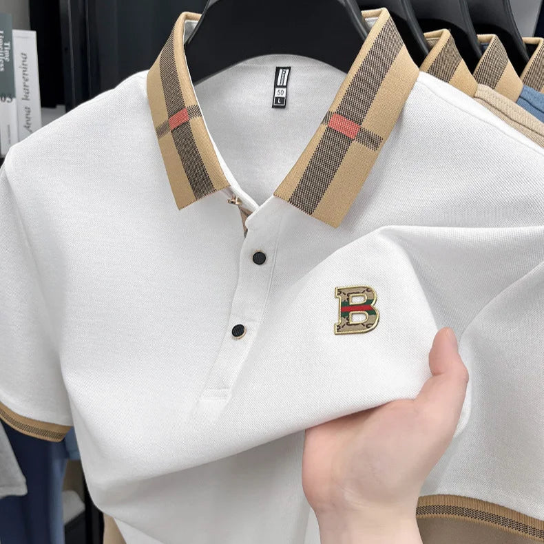 Nova camiseta polo masculina de manga curta, designer de verão, com bordado artesanal requintado e gola alta