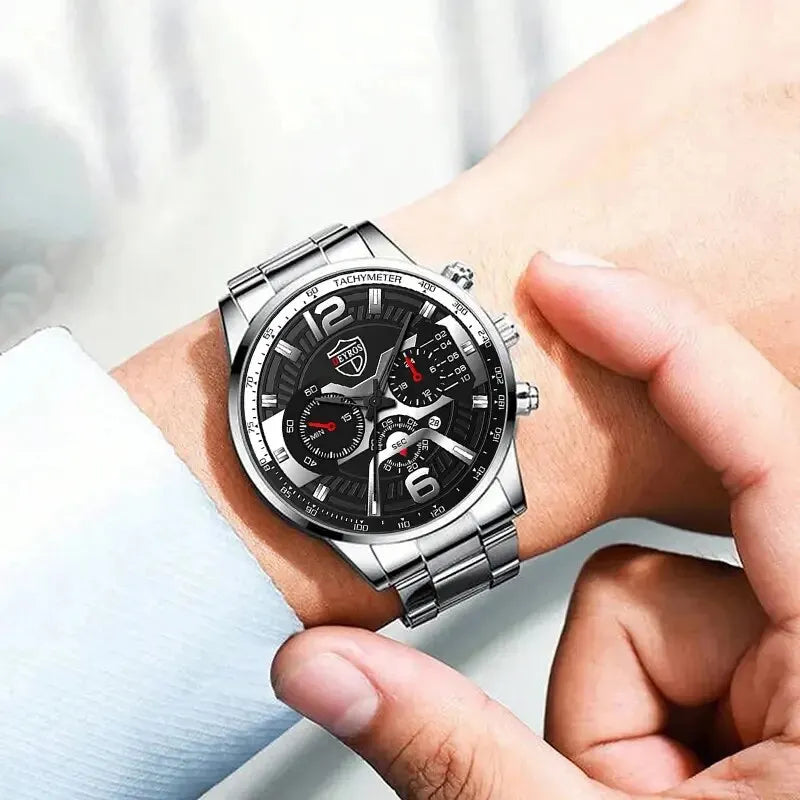 Conjunto de 5 relógios de pulso masculinos DEYROS Fashion com calendário, relógios de pulso de quartzo em aço inoxidável para homens, relógios casuais com colar e pulseira