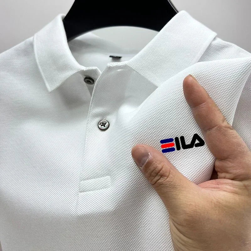 Camisa polo masculina bordada com lapela  nova camisa polo de verão 2025, manga curta, casual, promoção imperdível