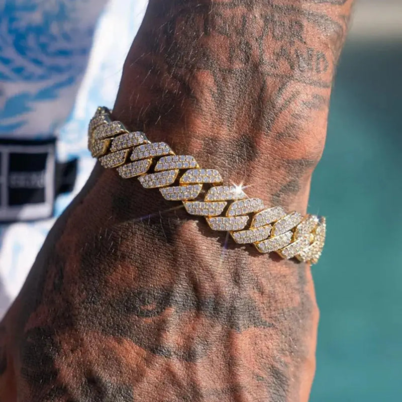 Pulseiras de corrente cubana com elos de garras geladas de 14 mm para homens e mulheres, pulseira cubana robusta de Miami, joia punk hip hop para presente