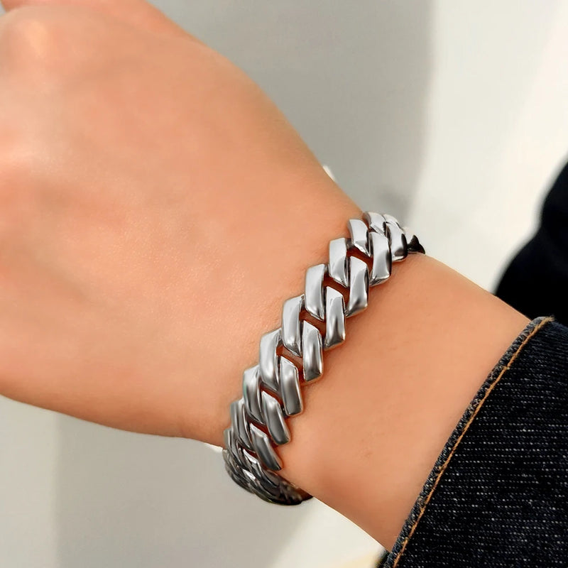 Pulseiras de corrente cubana com elos de garras geladas de 14 mm para homens e mulheres, pulseira cubana robusta de Miami, joia punk hip hop para presente