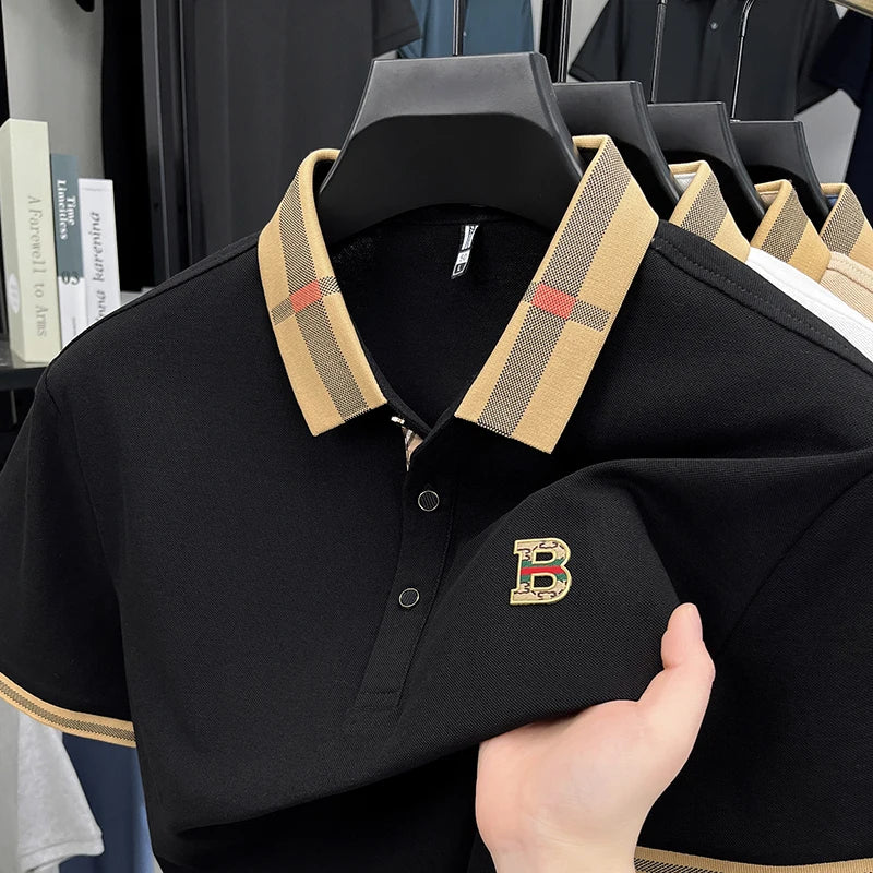 Nova camiseta polo masculina de manga curta, designer de verão, com bordado artesanal requintado e gola alta