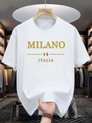 Camiseta masculina milano 100 algodão, moderna, casual, solta, plus size,