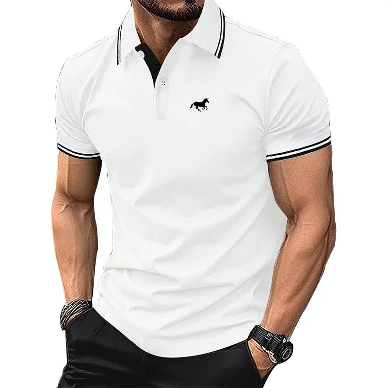 Camisa polo masculina 100% poliéster, secagem rápida, manga curta, moda verão,