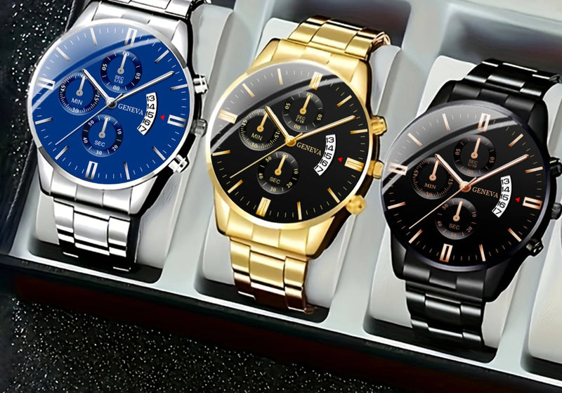 Relógio de pulso masculino dourado de aço inoxidável, luxuoso, com calendário, quartzo, para homens, relógios de negócios, 2025