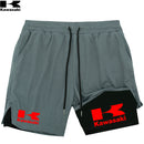 Shorts de corrida Kawasaki 2 em 1 para treino, masculino, para academia, esportivo, com forro de compressão, bolso para celular e alça para toalha