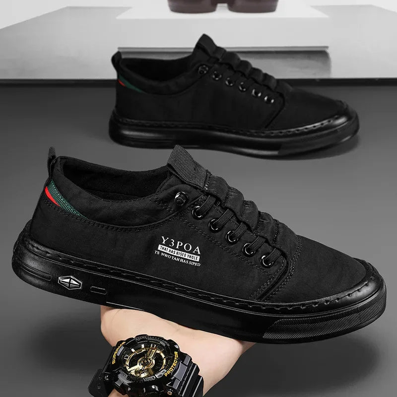 Tênis masculino casual verde, calçado de lona para caminhada ao ar livre, calçado masculino confortável de grife, tênis masculino