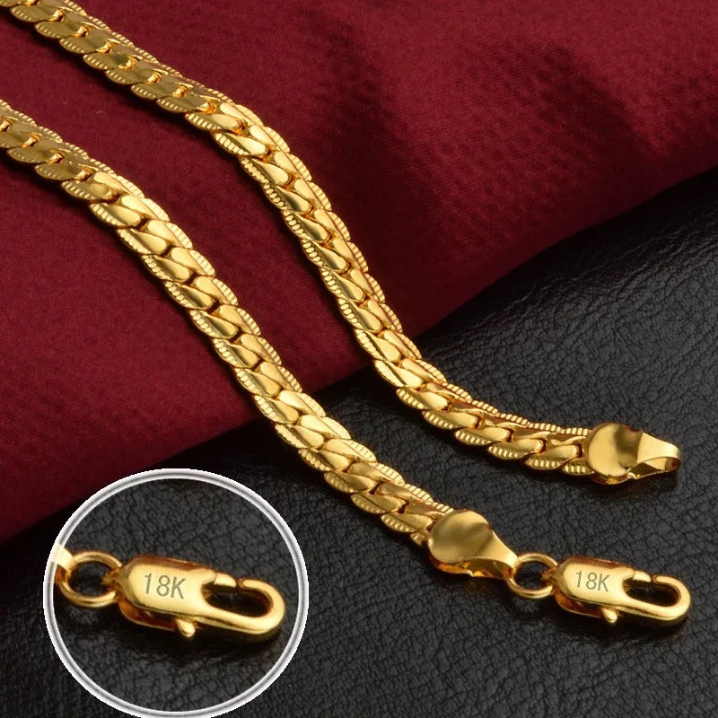 Pulseiras de corrente clássicas de 6 mm em prata esterlina 925, ouro 18K, colar para mulheres e homens, conjuntos de joias para festa e casamento, presentes