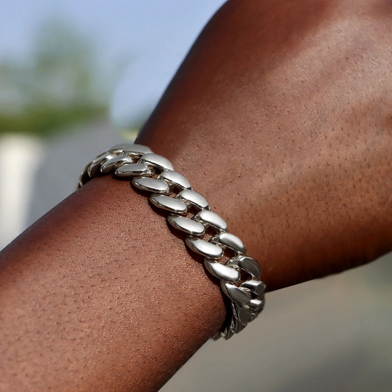 Pulseiras de corrente cubana com elos de garras geladas de 14 mm para homens e mulheres, pulseira cubana robusta de Miami, joia punk hip hop para presente