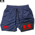 Shorts de corrida Kawasaki 2 em 1 para treino, masculino, para academia, esportivo, com forro de compressão, bolso para celular e alça para toalha