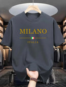 Camiseta masculina milano 100 algodão, moderna, casual, solta, plus size,