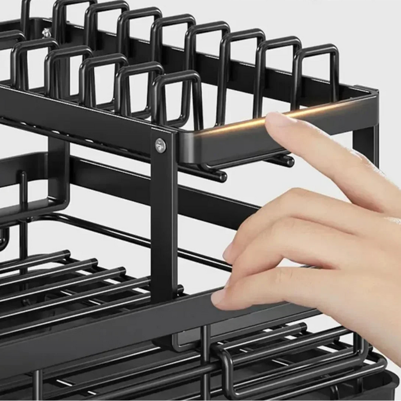 Organizador de cozinha ajustável com escorredor de pratos de 2 camadas, suporte para utensílios, escorredor economizador de espaço, prateleira de armazenamento para utensílios de cozinha