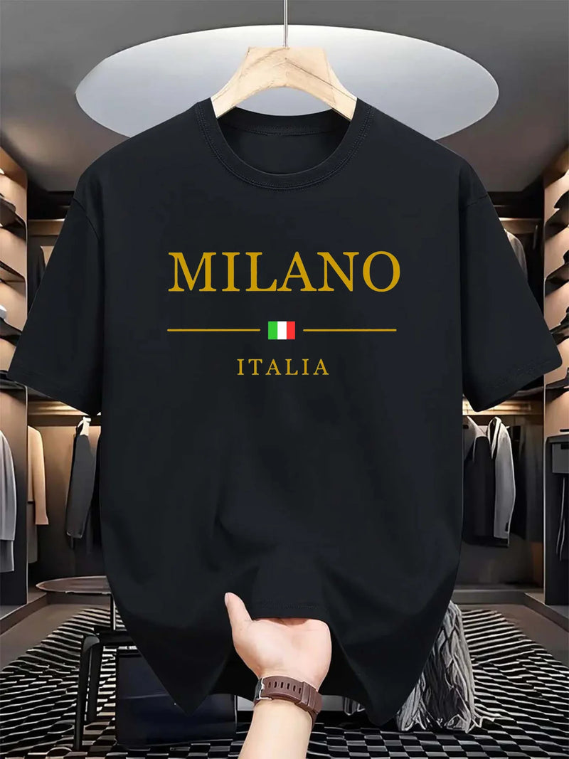 Camiseta masculina milano 100 algodão, moderna, casual, solta, plus size,